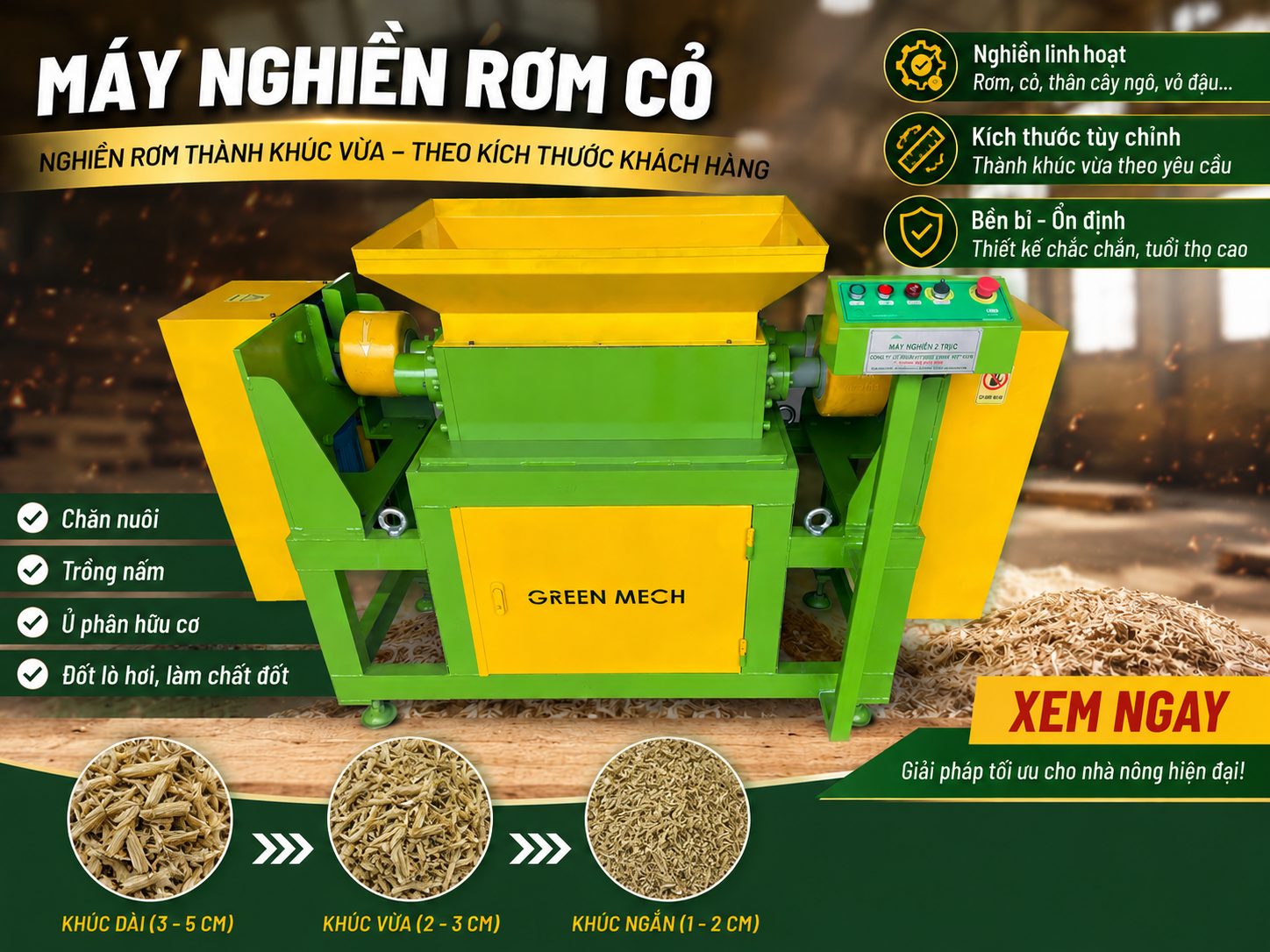 Máy nghiền rơm cỏ: Xu hướng công nghệ mới trong sản xuất nông nghiệp sạch