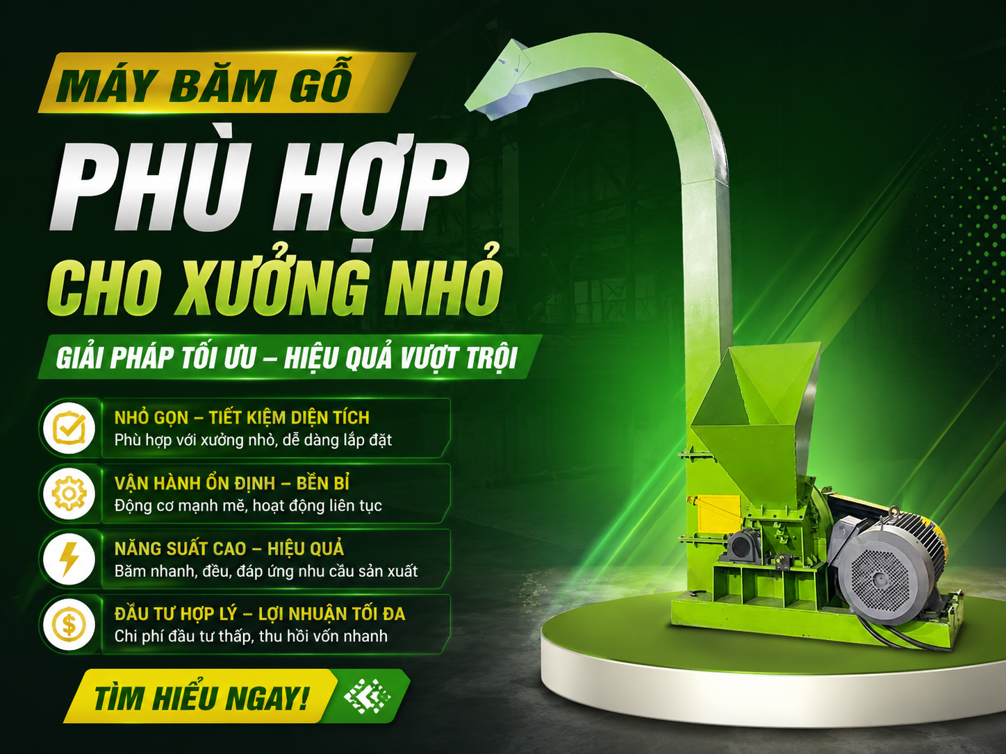 Máy băm gỗ hiện đại phù hơp cho xưởng nhỏ