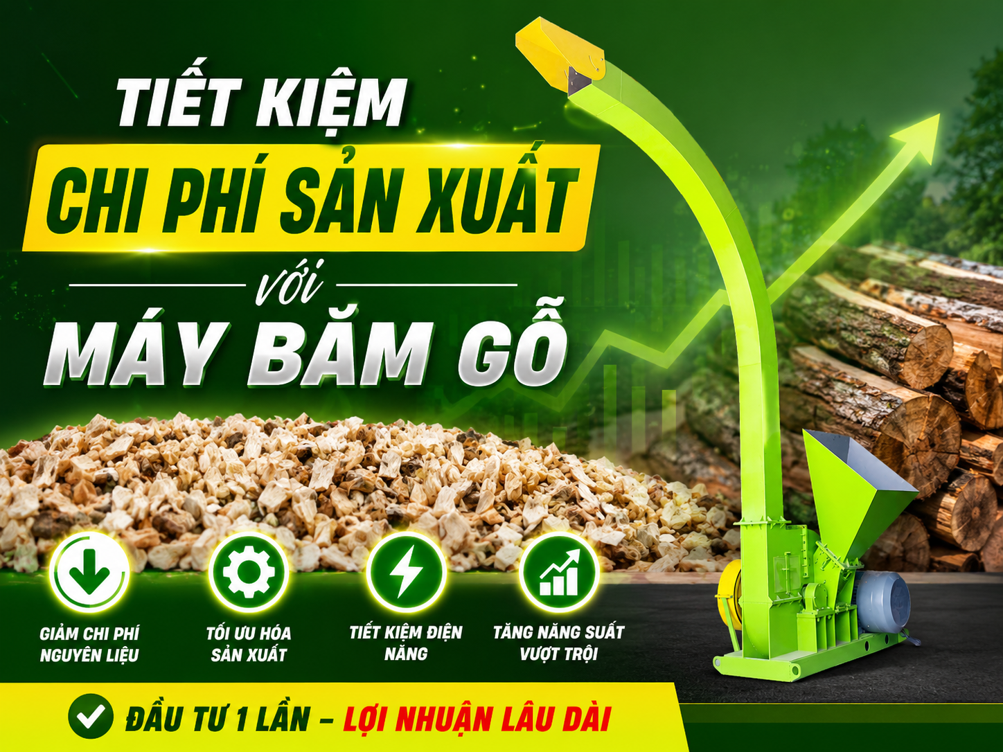 Tiết kiệm chi phí sản xuất với máy băm là giải pháp thực tế giúp các nhà máy chế biến gỗ nâng cao hiệu quả vận hành và giảm thiểu tổn thất lâu dài